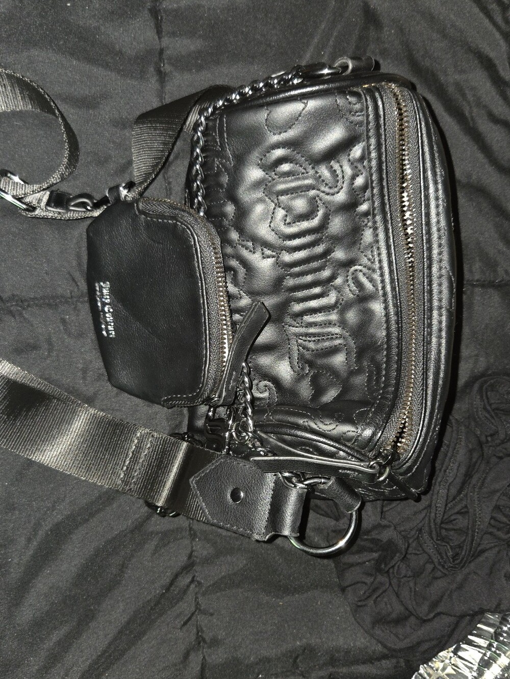 Juicy Couture Black Quilted Logo Belt Bag with Chain Accent